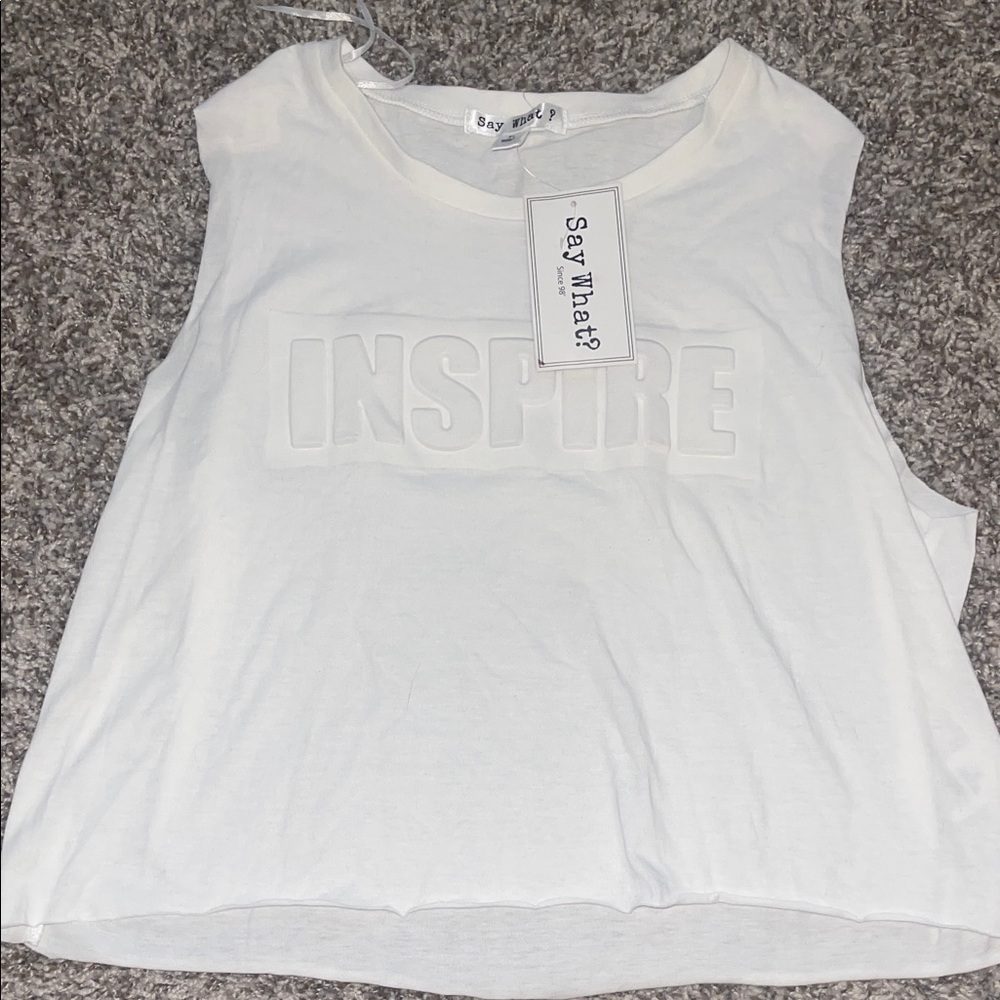 Say What? White Inspire Muscle Tee raw hem size XL